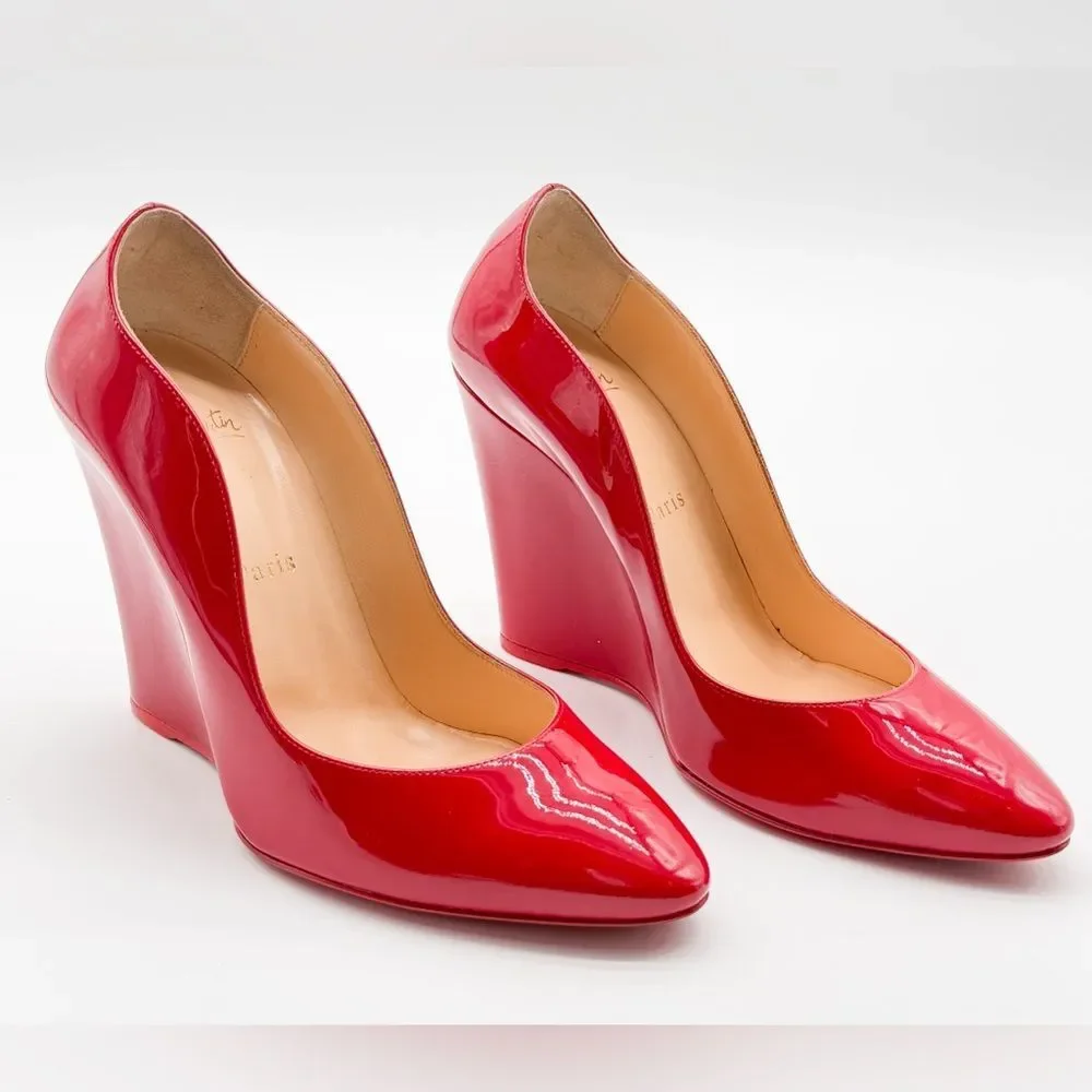 Christian Louboutin Tanja 100 Wedge Heel Pump Patent Leather Red EU 38 US 8